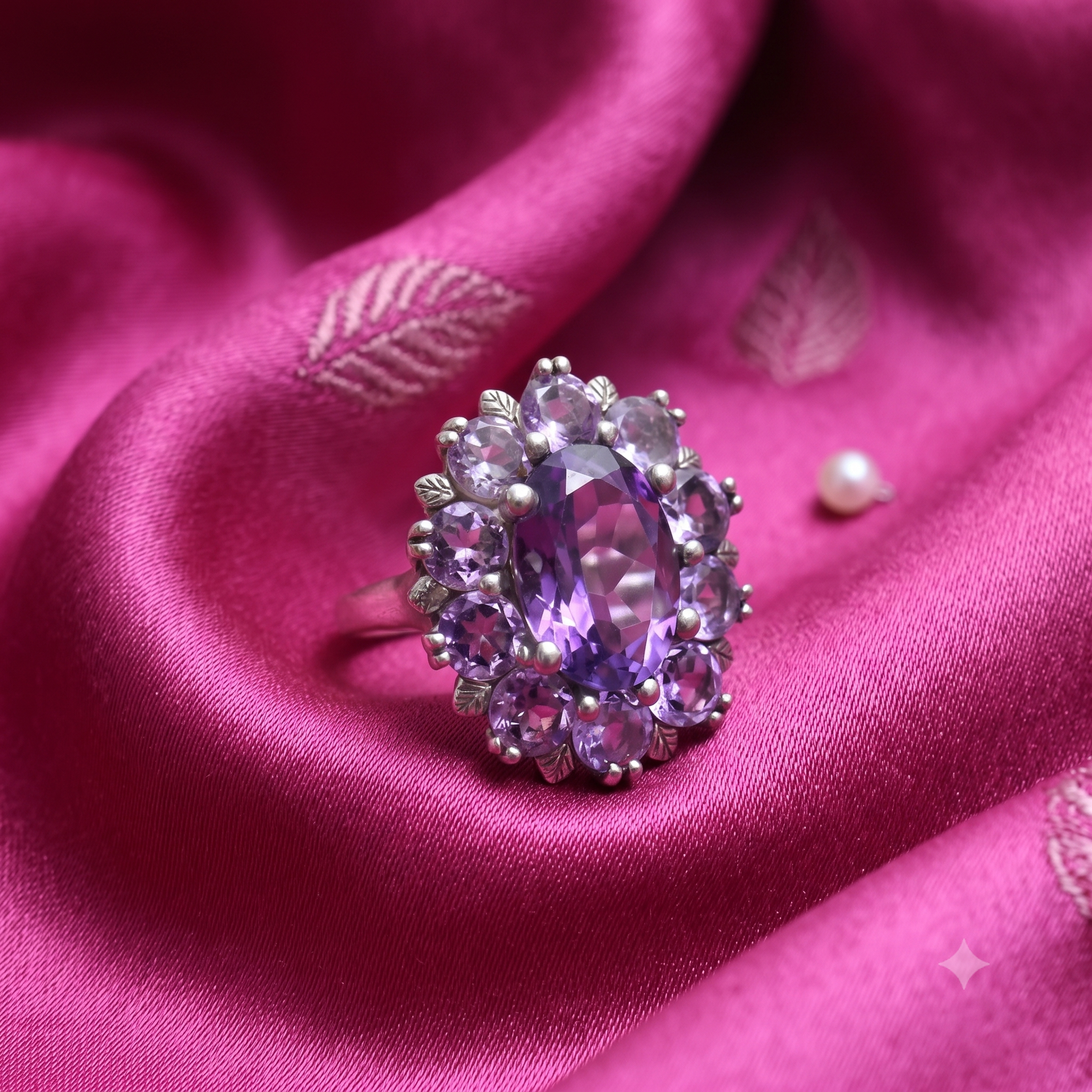 Silver Regal Floral Amethyst Ring