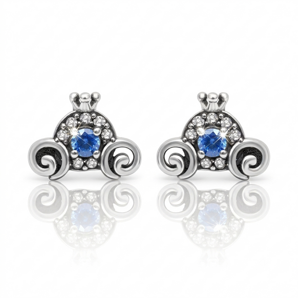 Silver Aquamarine Blue Oxidised Tiara Earrings