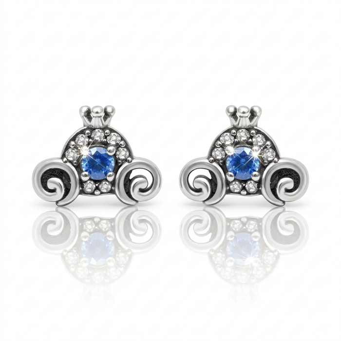 Silver Aquamarine Blue Oxidised Tiara Earrings