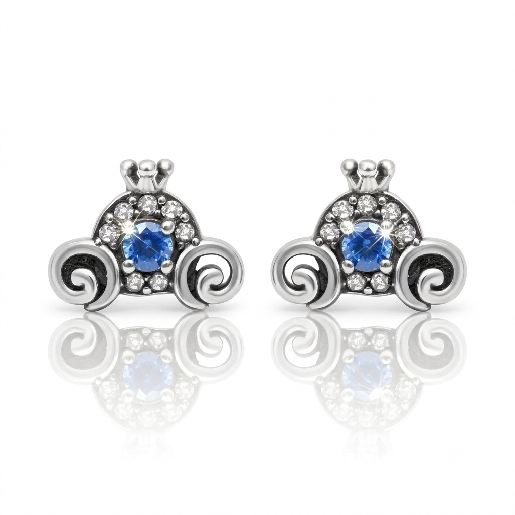Silver Aquamarine Blue Oxidised Tiara Earrings