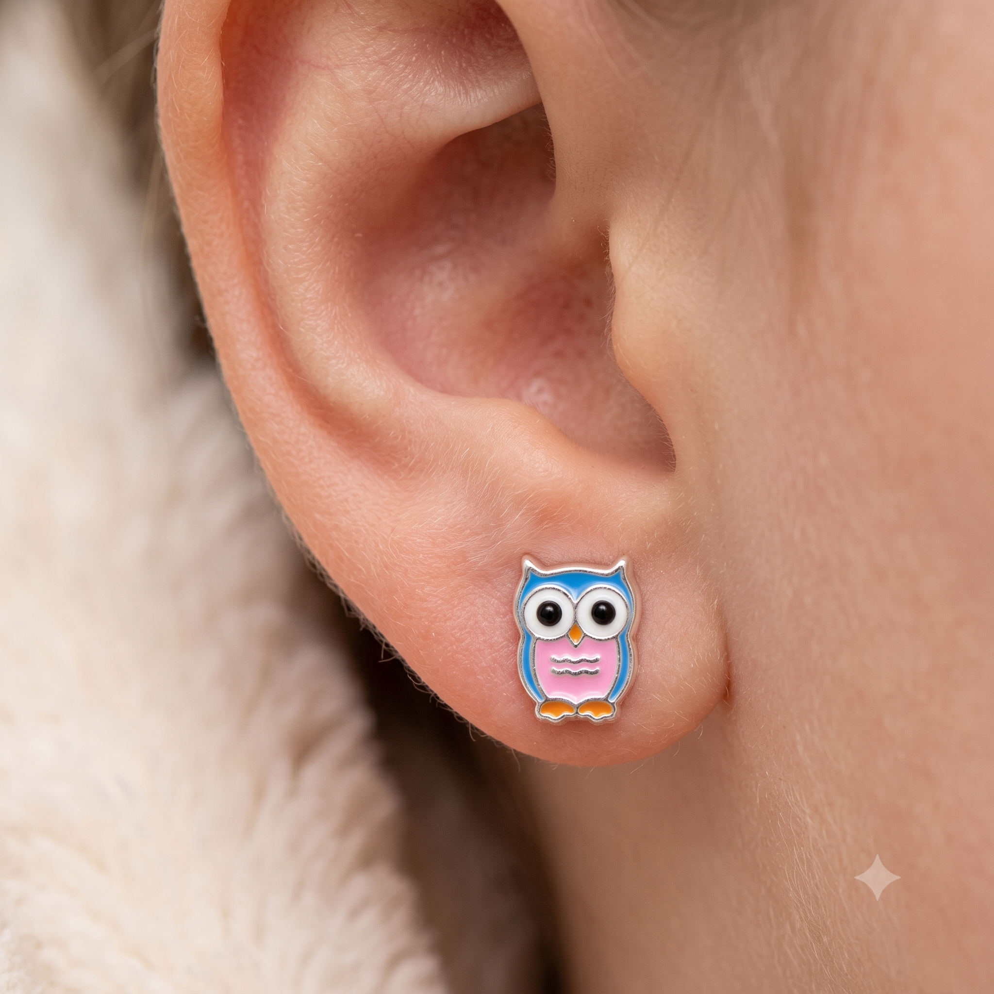 Silver Kids Owl Screw Back Earrings