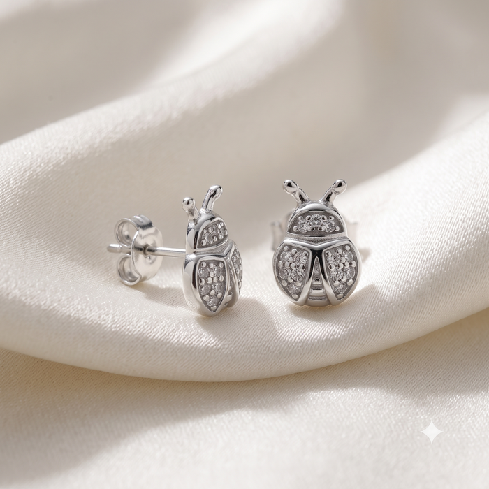 Silver Sparkling Lady Bug Earrings