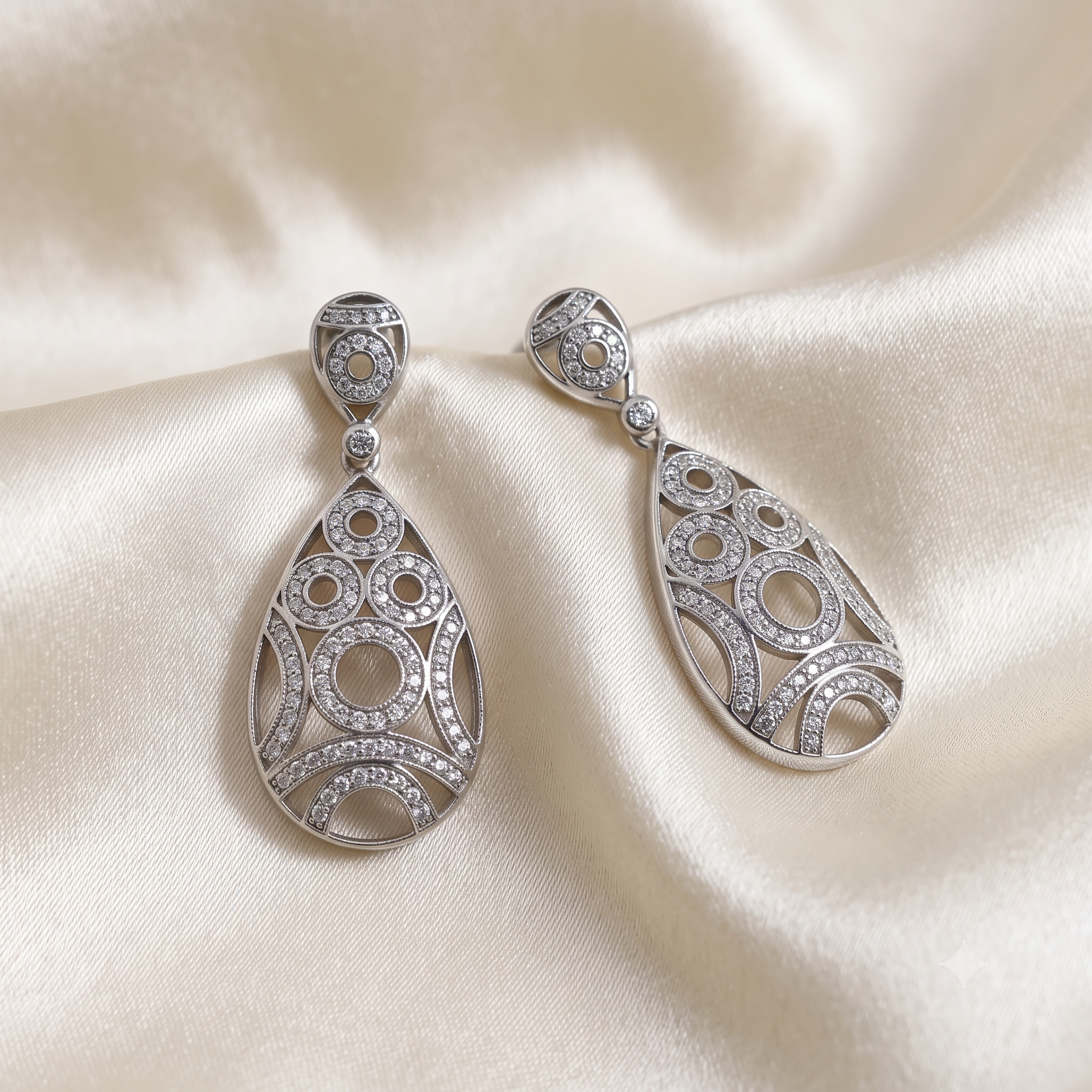 Silver Sparkling Coeval Filigree Drop Earrings