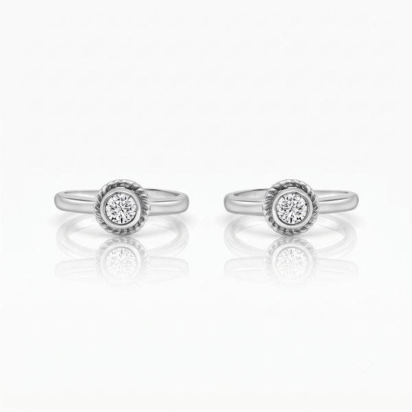 Silver Royal Oxidised Zircon Round Toe Rings