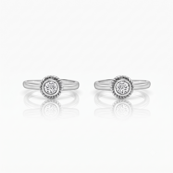 Silver Royal Oxidised Zircon Round Toe Rings