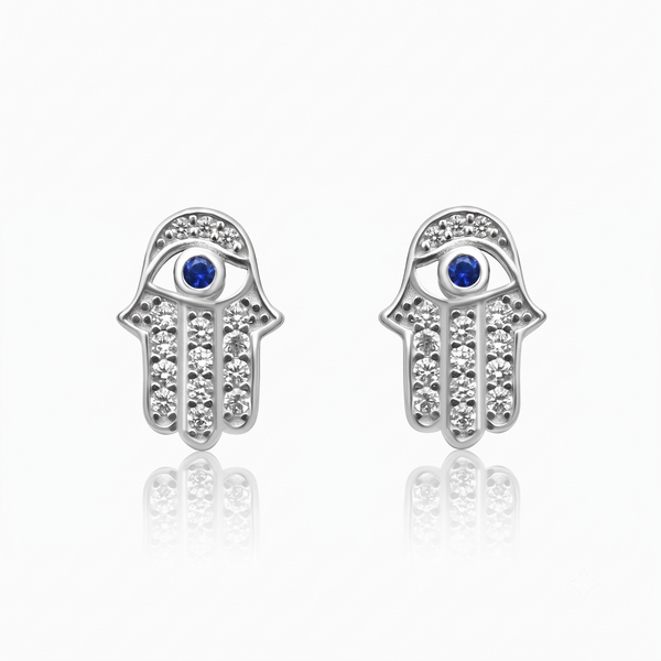 Silver Hamsa Evil Eye Earrings