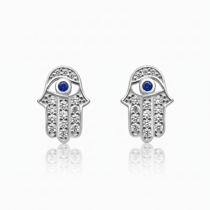 Silver Hamsa Evil Eye Earrings