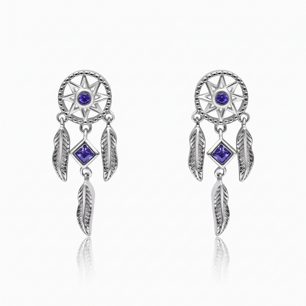 Silver Amethyst Dream Catcher Earrings