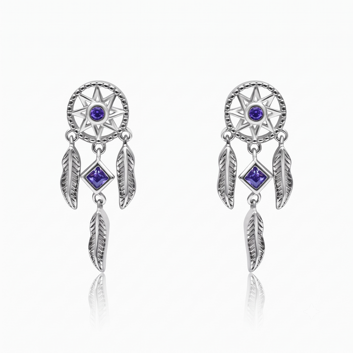 Silver Amethyst Dream Catcher Earrings