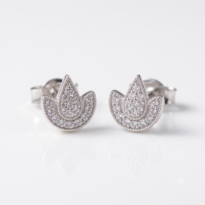 Silver Sparkling Diya Earrings