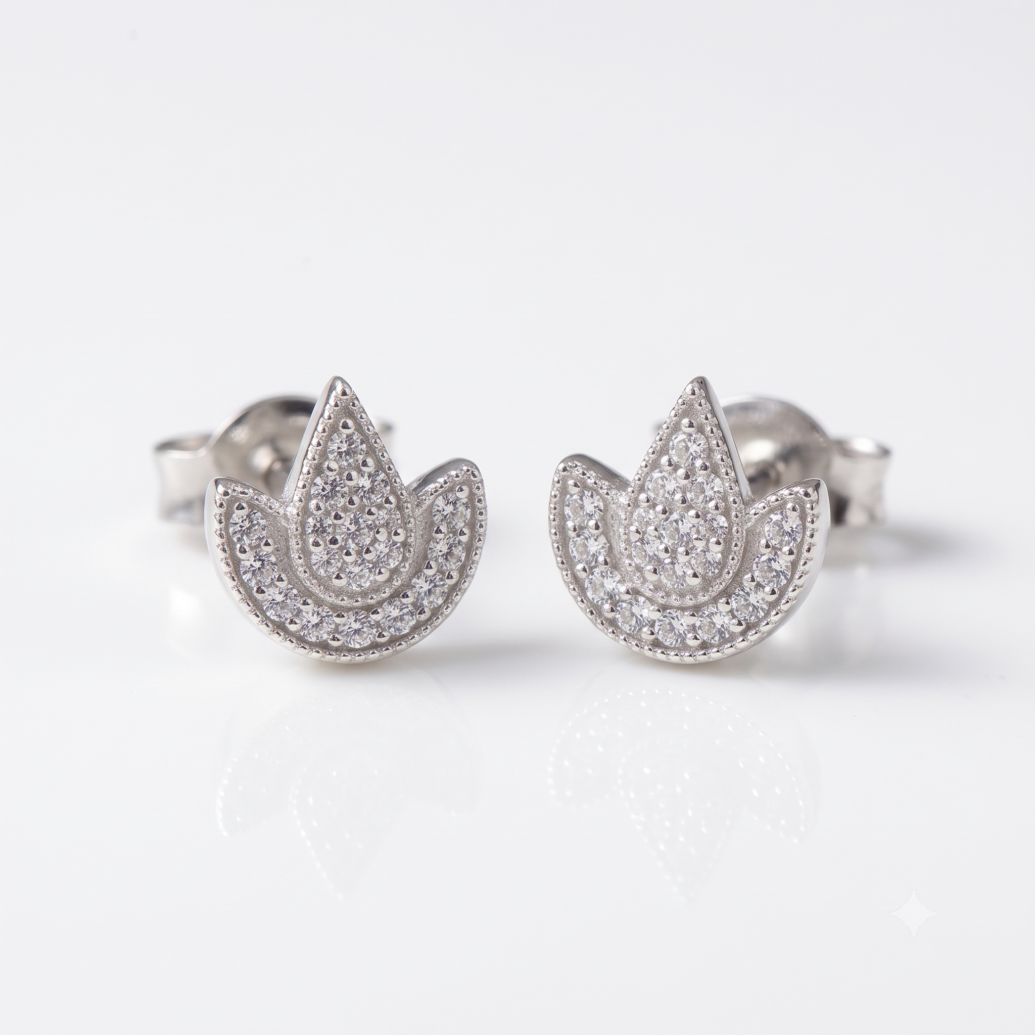 Silver Sparkling Diya Earrings