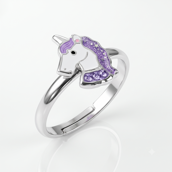 Silver Purple Unicorn Ring