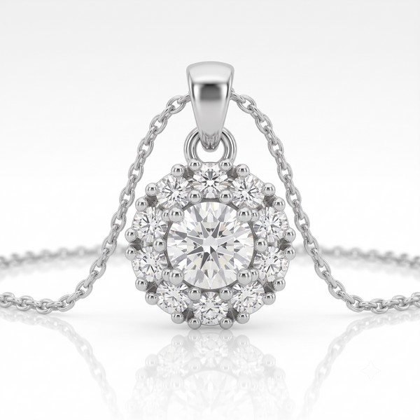Silver Sparkling Uno Step Round Solitaire Necklace
