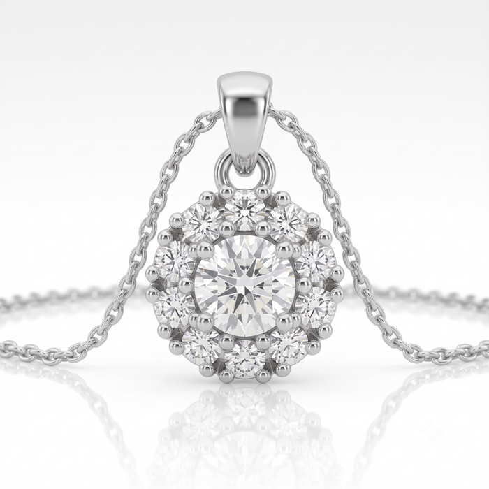 Silver Sparkling Uno Step Round Solitaire Necklace