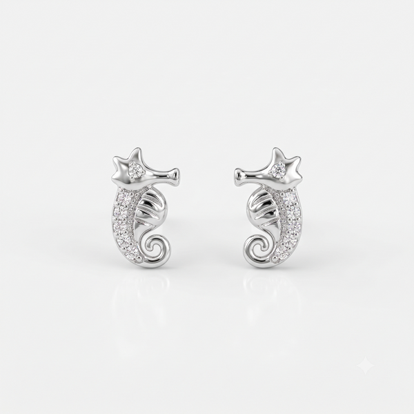 Silver Sparkling Sea Horse Earrings