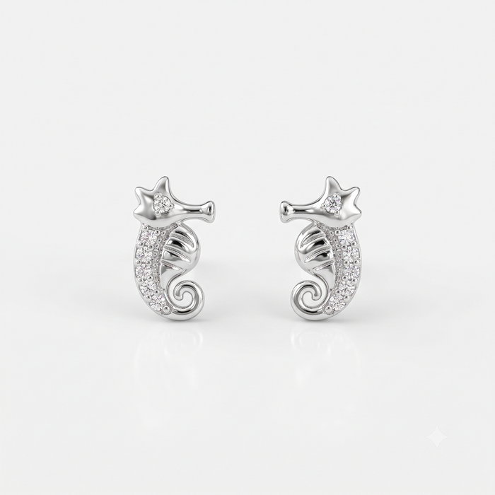 Silver Sparkling Sea Horse Earrings