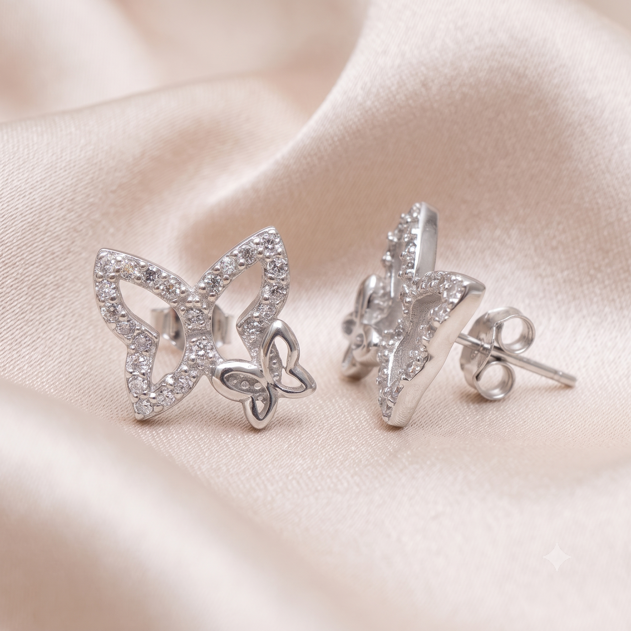 Silver Sparkling Butterfly on Butterfly Earrings