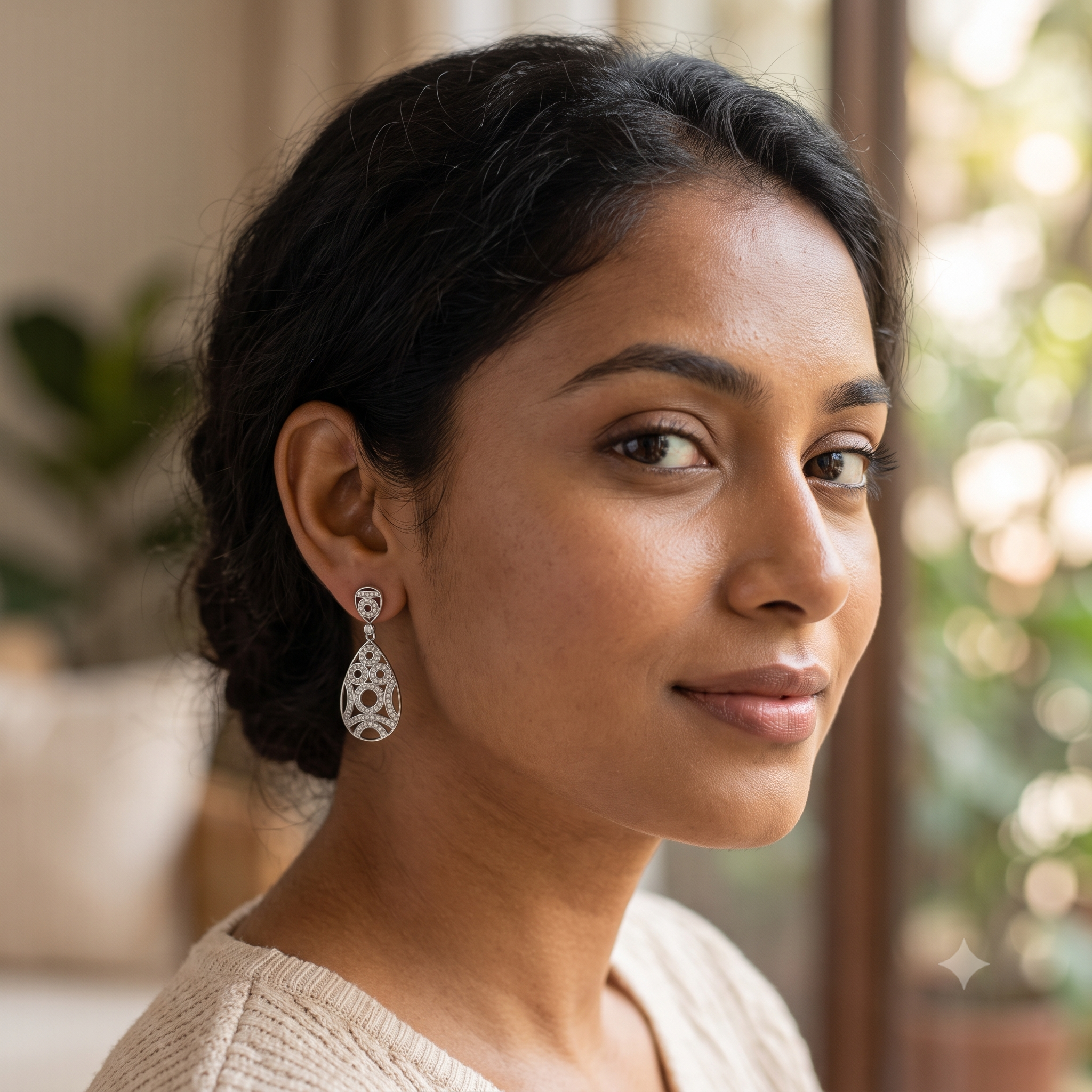 Silver Sparkling Coeval Filigree Drop Earrings