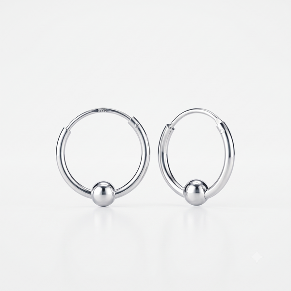 Silver Ball Hoop Earrings