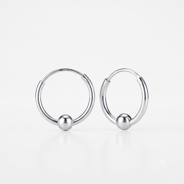 Silver Ball Hoop Earrings