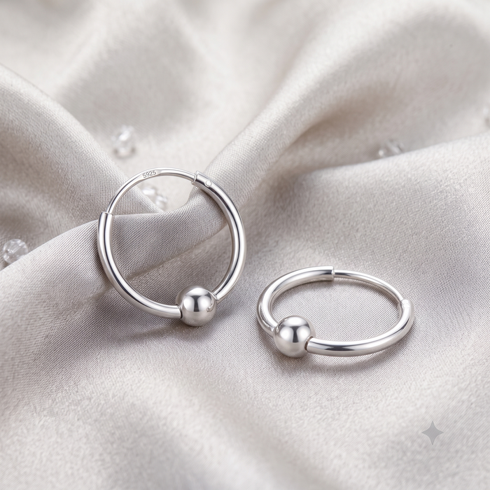 Silver Ball Hoop Earrings