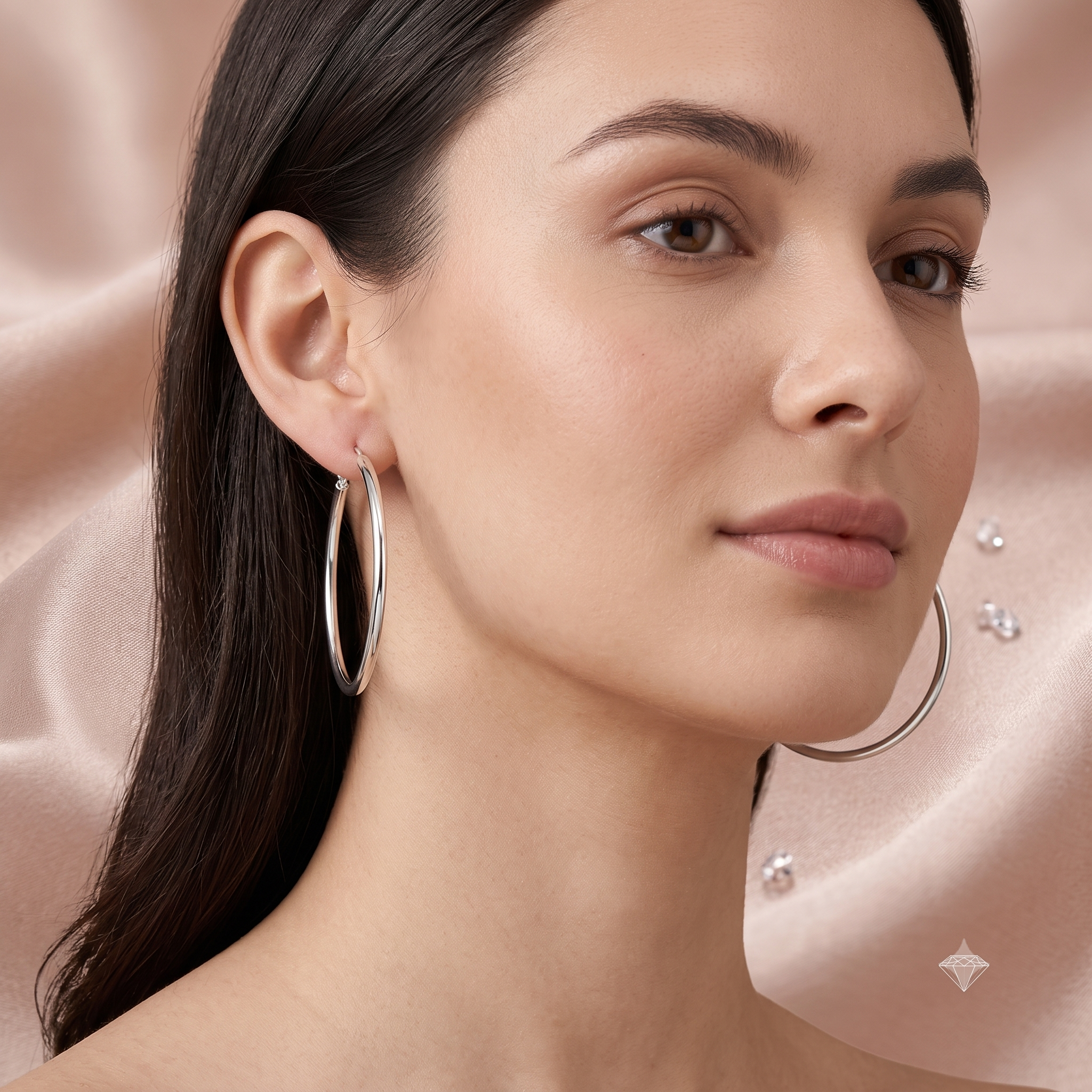 Silver French Lock Hoop Earrings 40mm