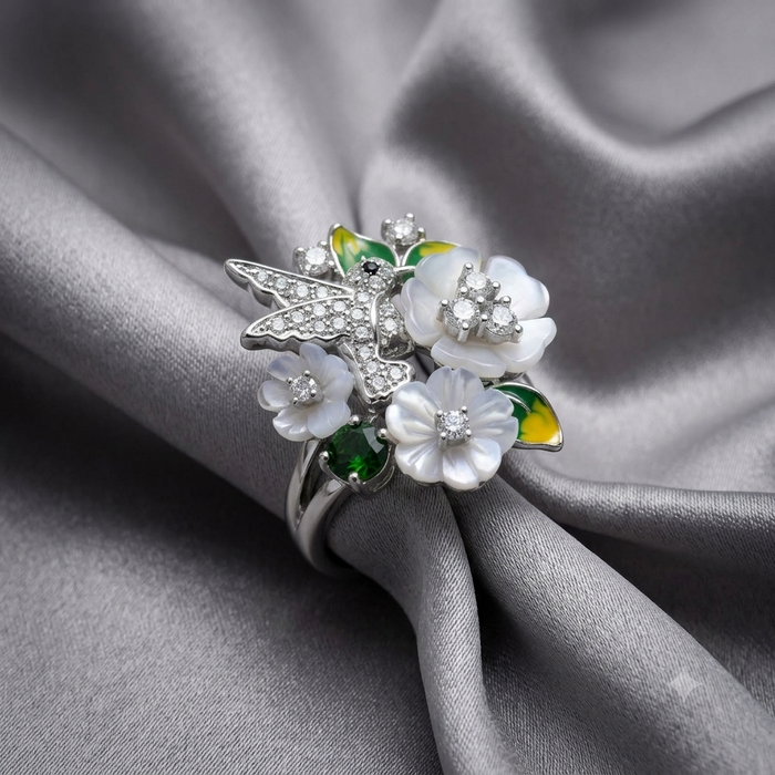Silver Elysian Nectar Blossom Ring