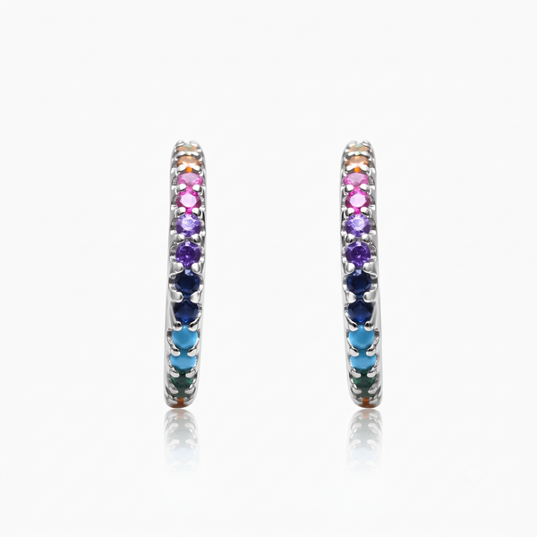 Silver Rainbow Half Hoop Earrings