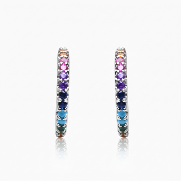 Silver Rainbow Half Hoop Earrings