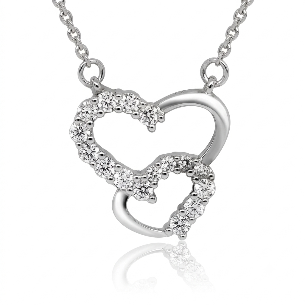 Silver Sparkling Double Heart Necklace