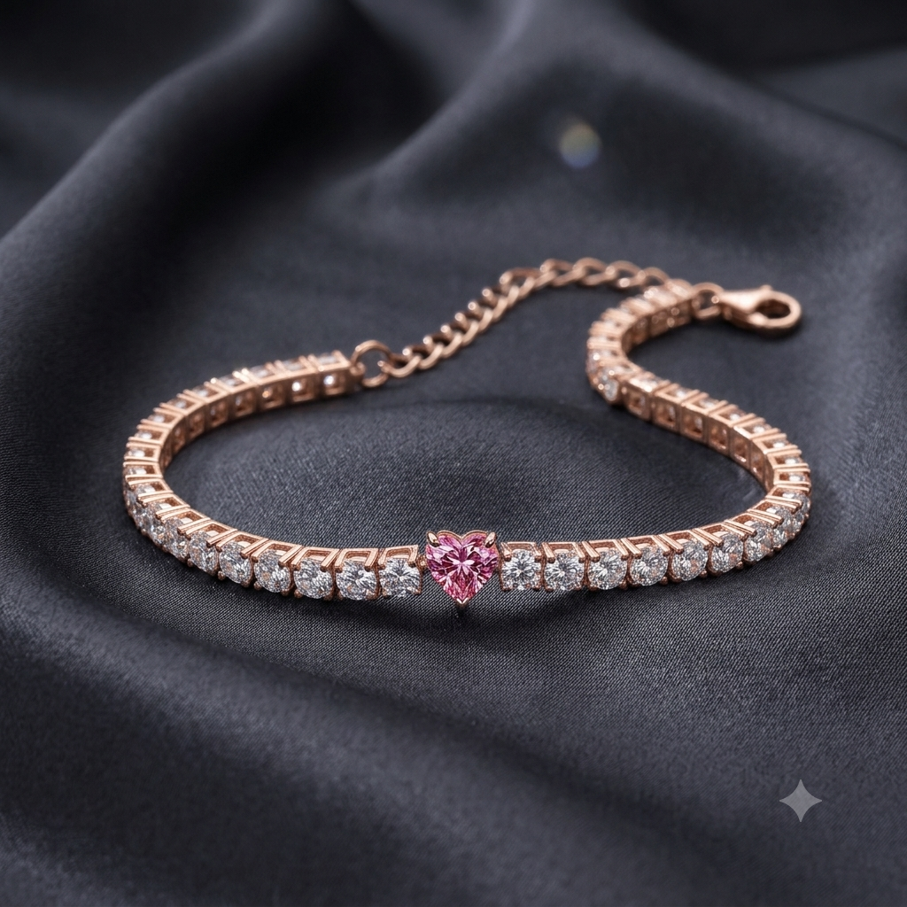 Silver Pink Radiance Heart Bracelet