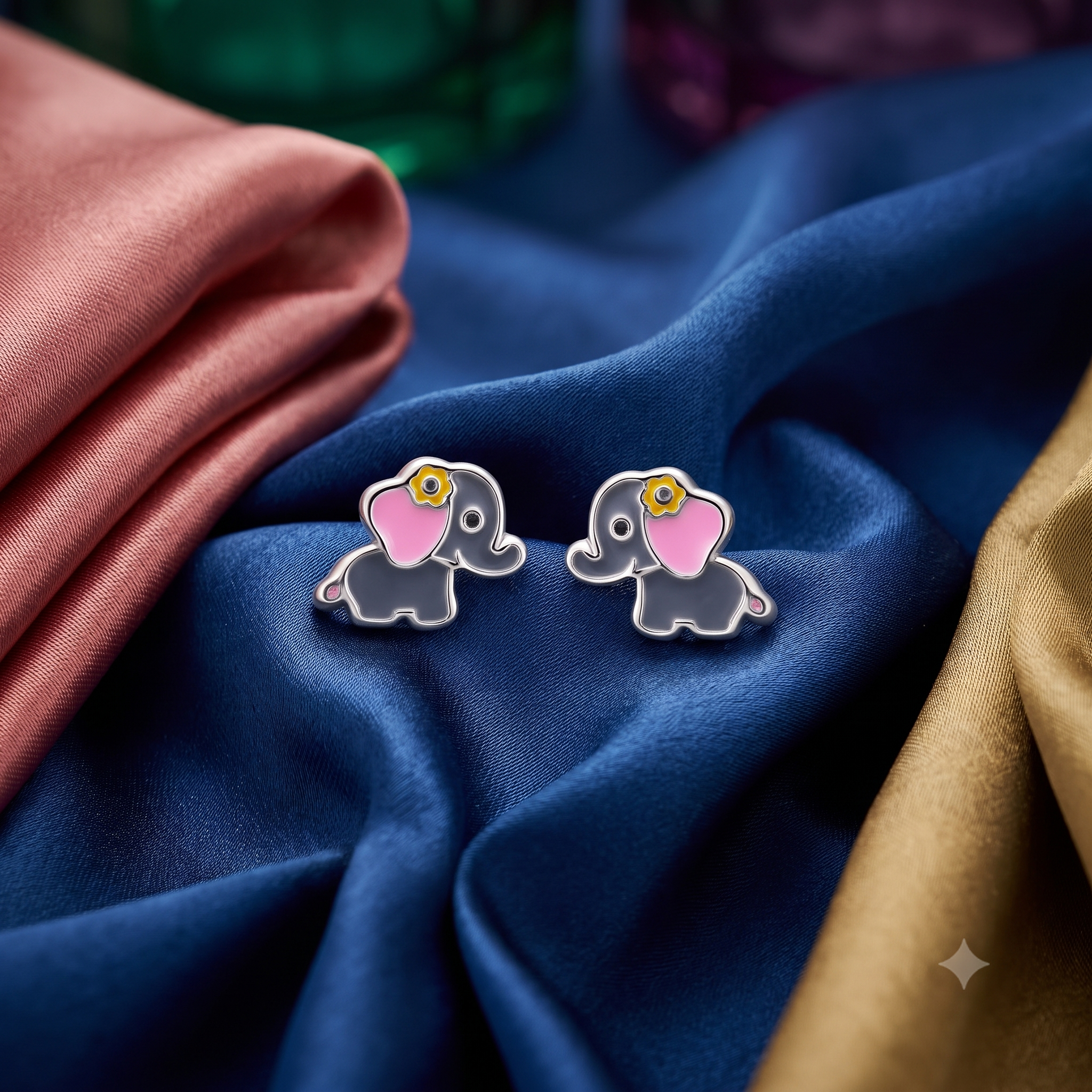 Silver Kids Cute Elephant Earrings