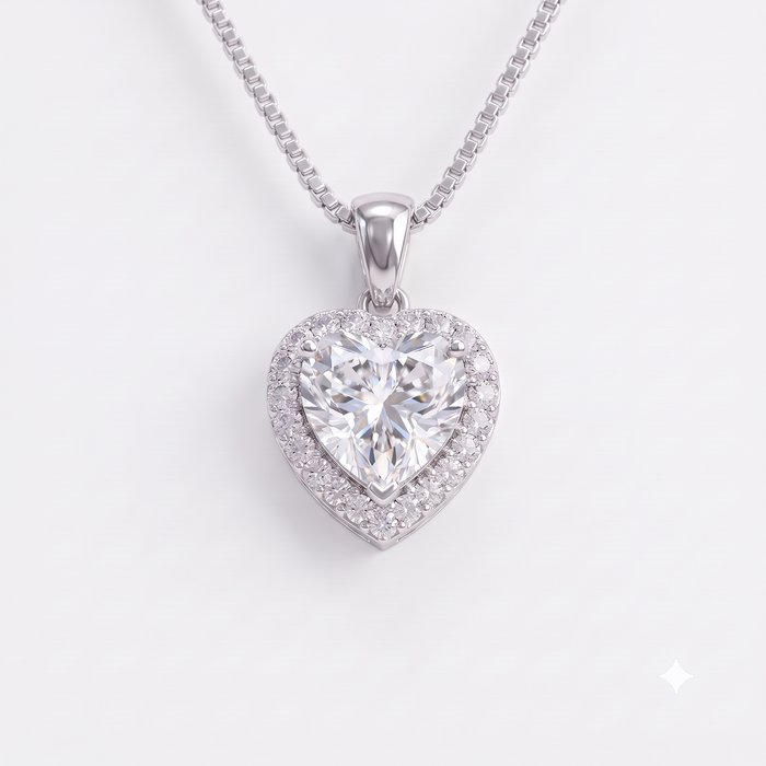 Silver Sparkling Grandoise Heart Solitaire Pendant