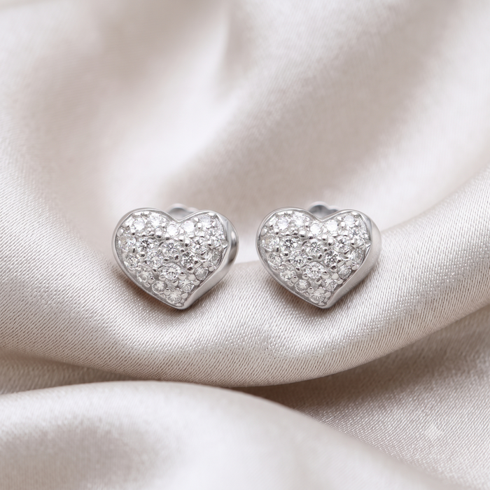 Silver Sparkling Heart Stud Earrings