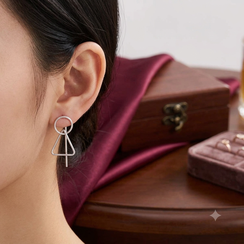 Silver Geometric Hook Earrings