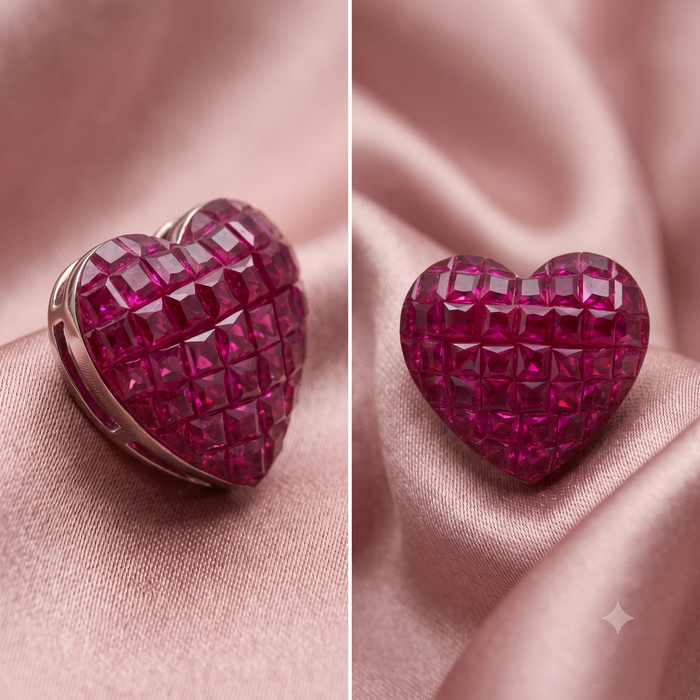 Silver Ruby Red Heart Earrings