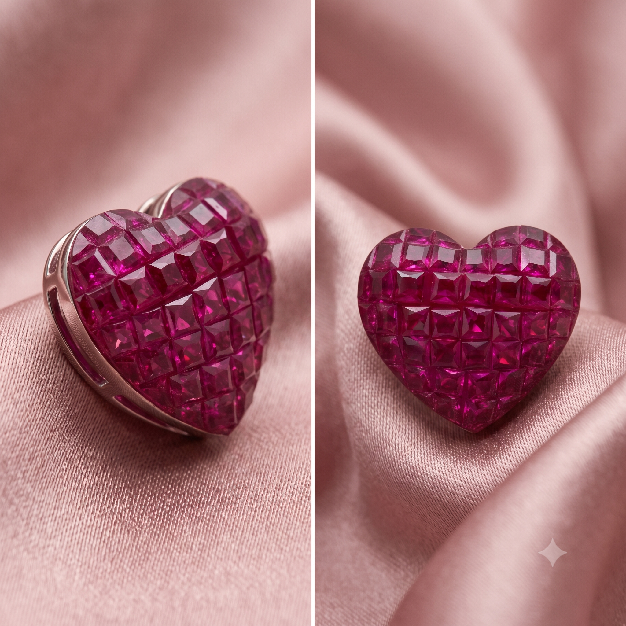 Silver Ruby Red Heart Earrings