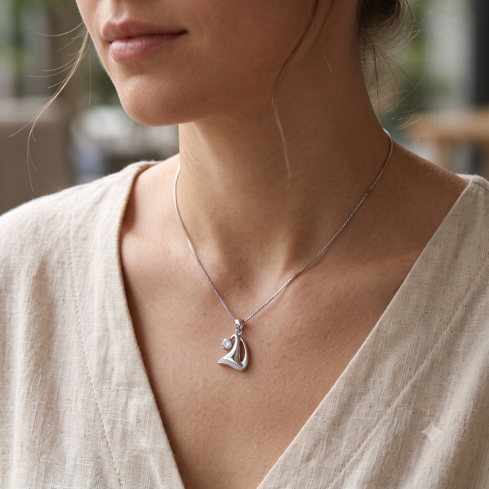 Silver Dangling Solitaire on Christmas Cap Pendant