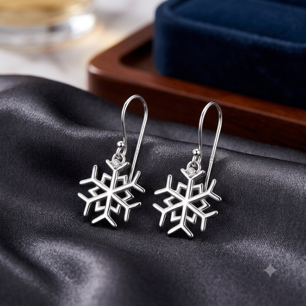 Silver Snowflake Hook Earrings