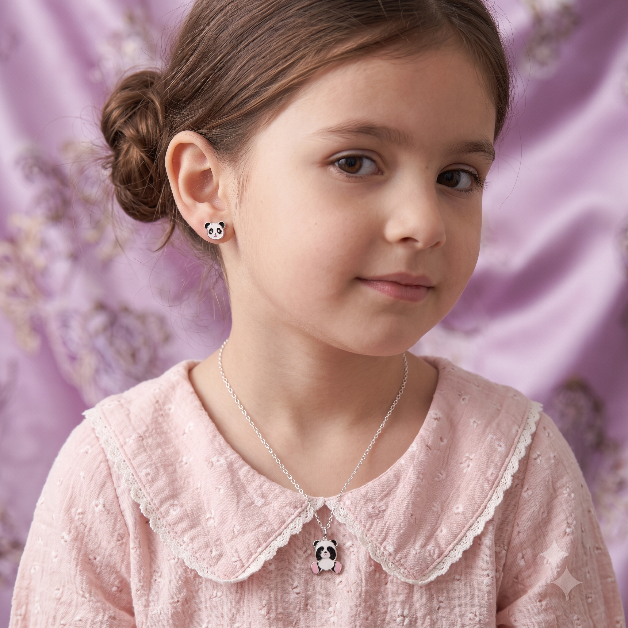 Silver Kids Panda Necklace Set