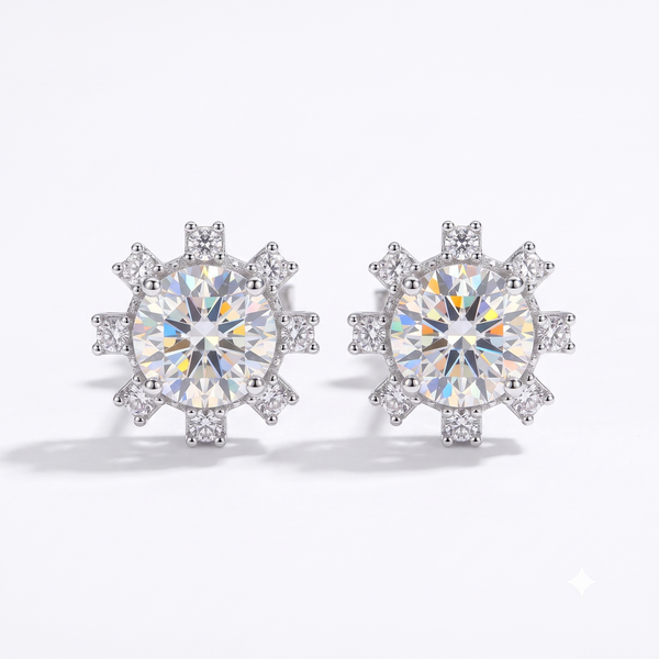 Silver Lucid Solitaire Flower Earrings