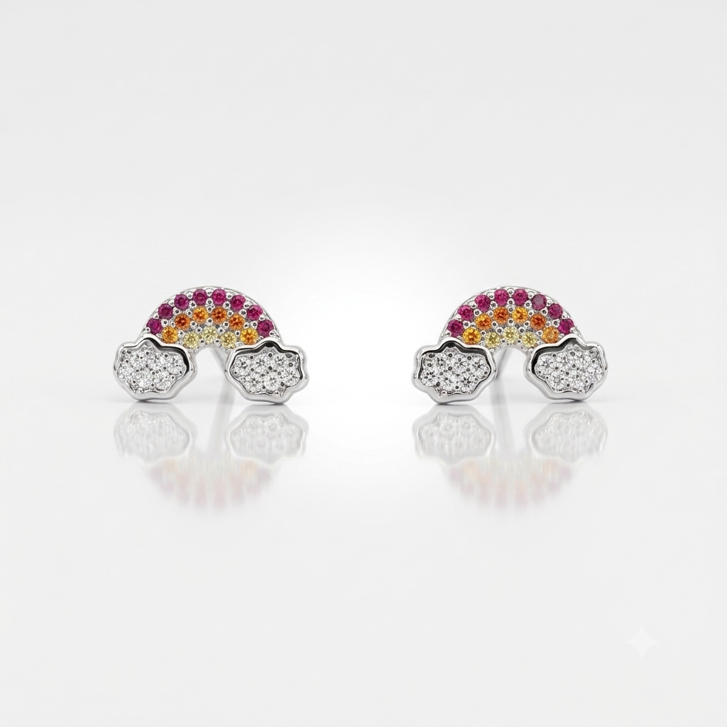 Silver Clouds and Rainbow Earrings