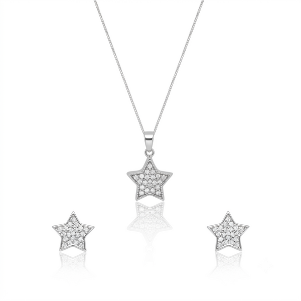 Silver Sparkling Mega Star Pendant Set