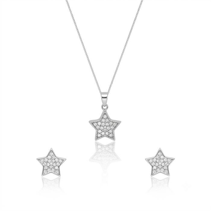 Silver Sparkling Mega Star Pendant Set