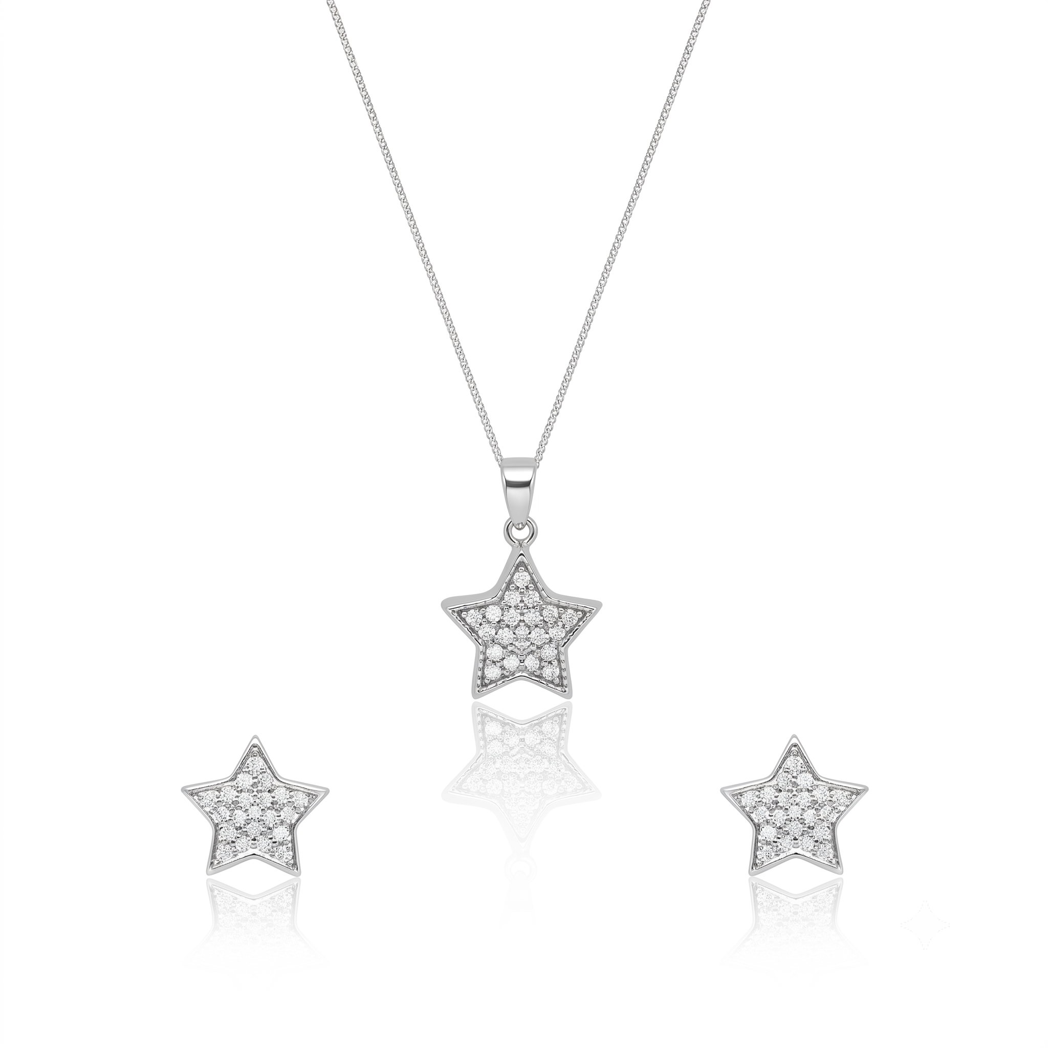 Silver Sparkling Mega Star Pendant Set