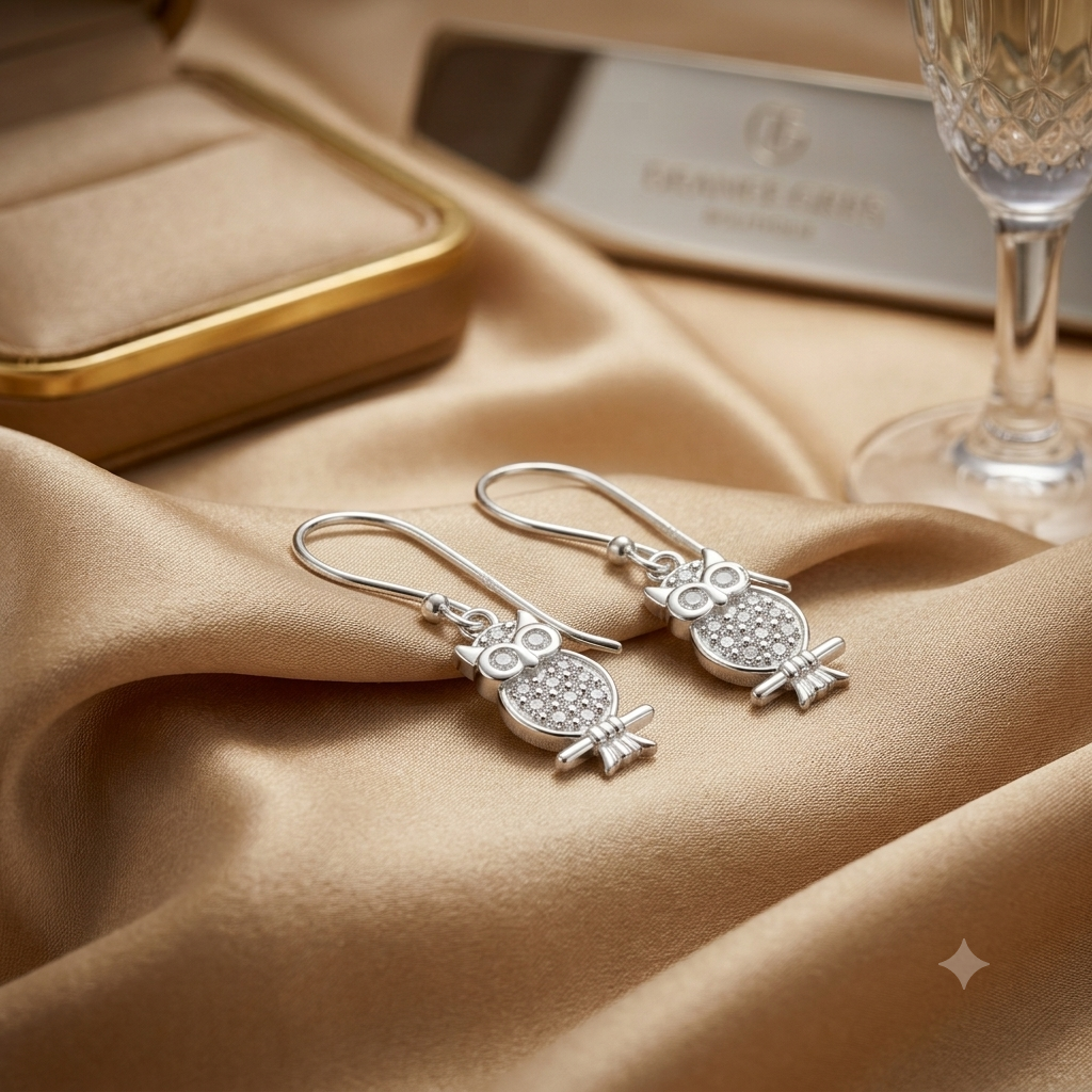 Silver Owl Hook Earrings
