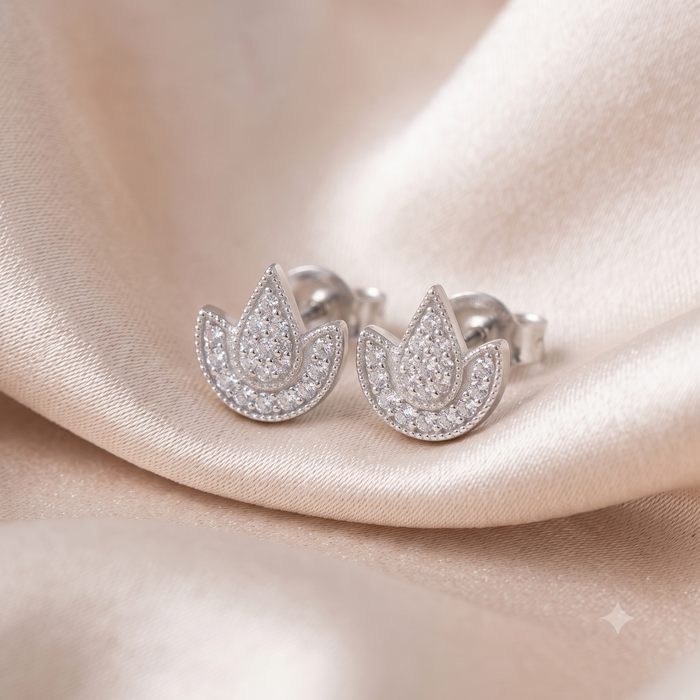 Silver Sparkling Diya Earrings