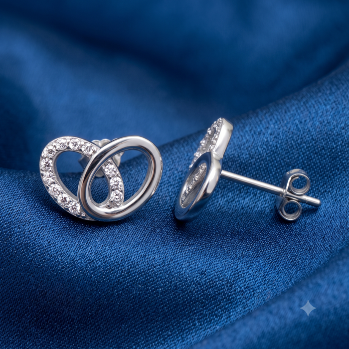 Silver Intertwined Sparkling Oval Earrings
