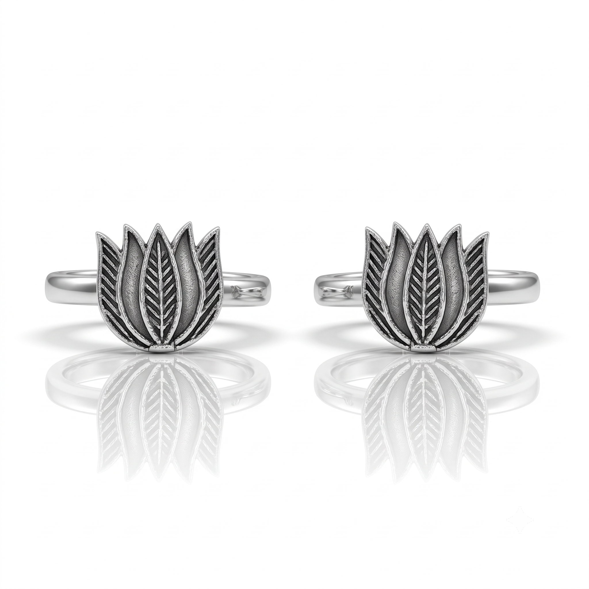 Silver Oxidised Lotus Toe Rings