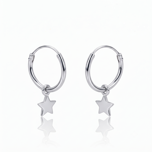 Silver Star Charm Hoop Earrings